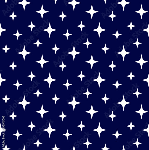 Vector seamless pattern of flat white stars isolated on black background