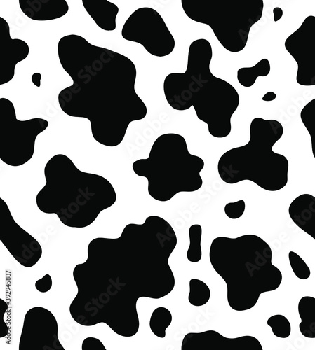 Vector seamless pattern of black cow fur print isolated on white background