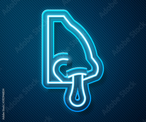 Glowing neon line Runny nose icon isolated on blue background. Rhinitis symptoms, treatment. Nose and sneezing. Nasal diseases. Vector.