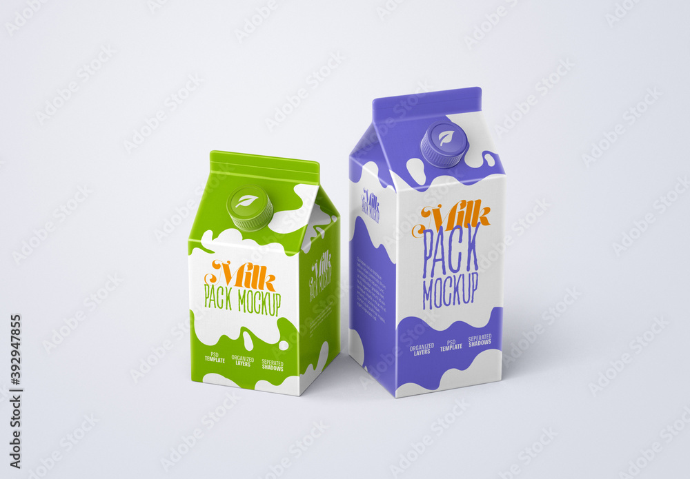Milk Carton Box Mockups Stock Template | Adobe Stock