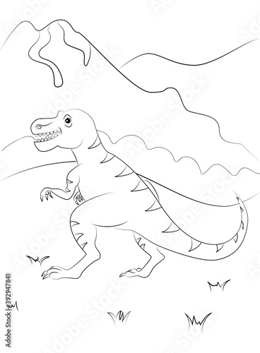 Coloring page outline of dinosaur on the background of nature. © Anastasiya