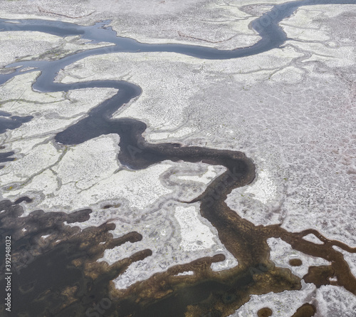 Photography Aerial of Strange Waterways in SF Bay Marshland