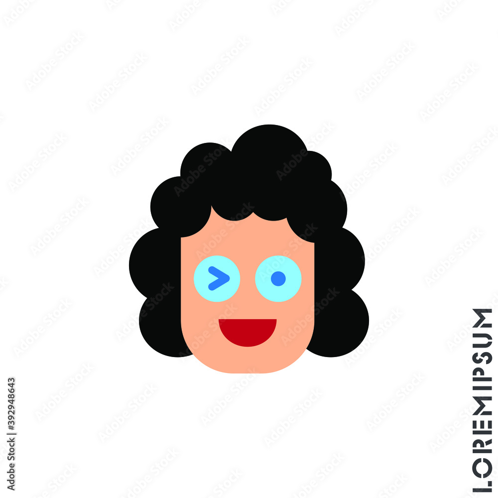Winking icon girl, woman. smile emoticons isolated color on white background. Vector illustration. Wink icon vector, emotion symbol. Modern flat symbol for web and mobil apps 