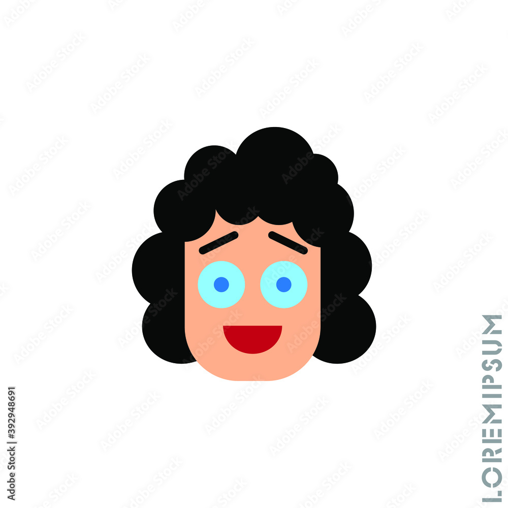 Smile vector girl, woman icon, happy symbol with raised eyebrows. style sign for mobile concept and web design. Emoji symbol illustration. Pixel vector graphics - Vector. color on white background Smile vector girl, woman icon, happy symbol with raised eyebrows. style sign for mobile concept and web design. Emoji symbol illustration. Pixel vector graphics - Vector. color on white background