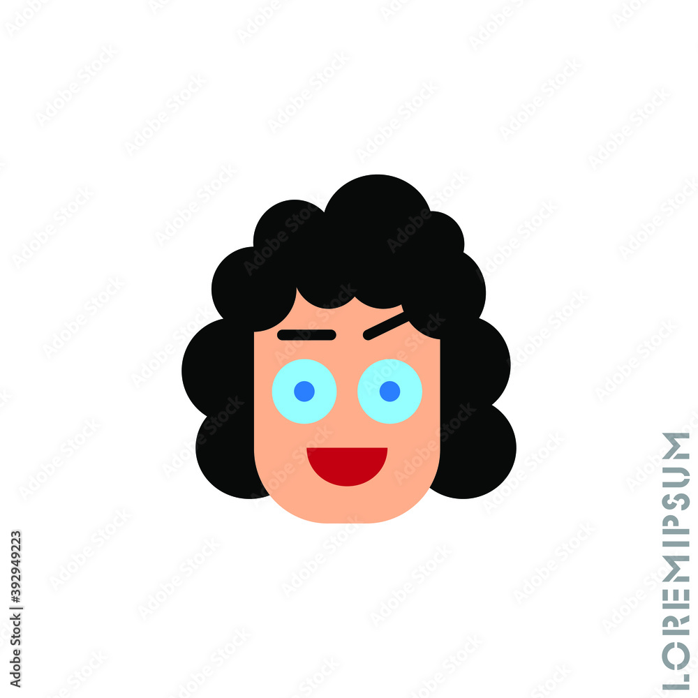 Happy Smile Eyes Open with raised eyebrow Emoticon girl, woman Icon Vector Illustration. Style. Smile vector icon, happy symbol. style sign for mobile concept and web design. Emoji. color on white bac
