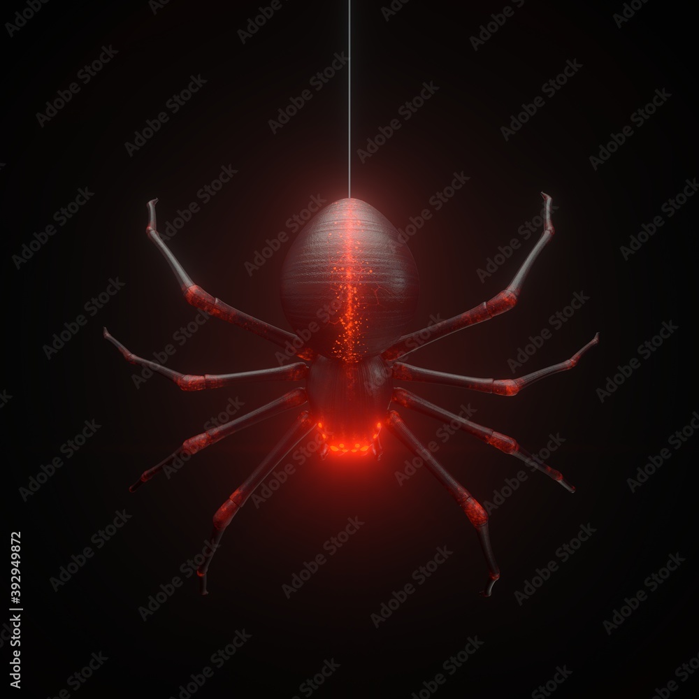 glowing red spider in the dark. suitable for horror, halloween ...