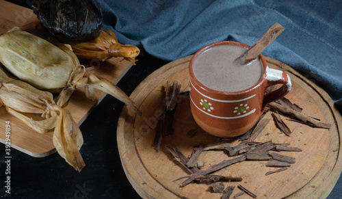 Taza de atole champurrado, bebida tradicional mexicana  photo