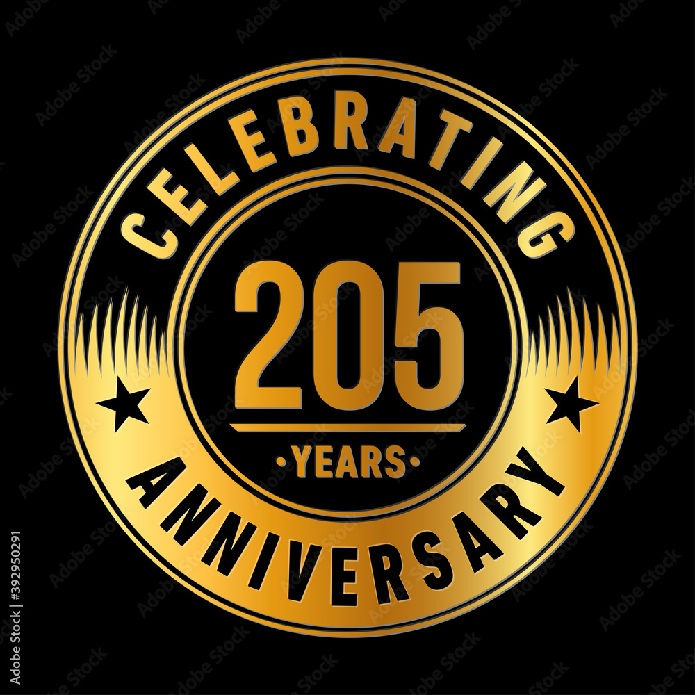 205 years anniversary logo template. Vector and illustration.
