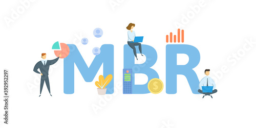 MBR, Monthly Business Review. Concept with keywords, people and icons. Flat vector illustration. Isolated on white background.