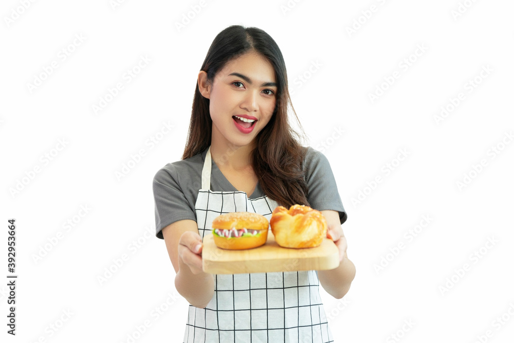 Young woman hand holding hamburger on white background Young woman hand holding hamburger on white background