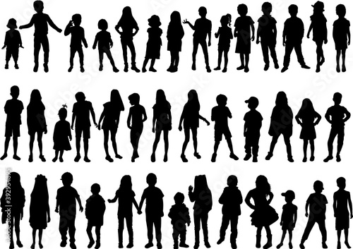 Silhouette of children on white background. 