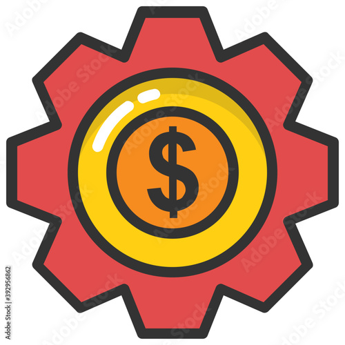 
Dollar coin inside gear concept of money making process
