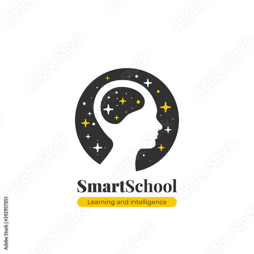 Smart School logo icon design. Learning and intelligence. The concept of knowledge. The human brain, reaching for the stars. Children and Kid education logo concept. Smart people with creative brain.