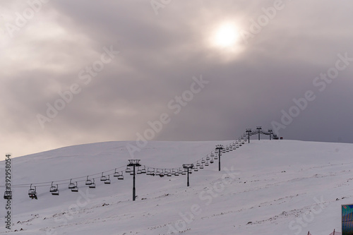 Kayseri / Turkey - January 14 2019: People skiing in Erciyes ski resort. Snowy Mount Erciyes