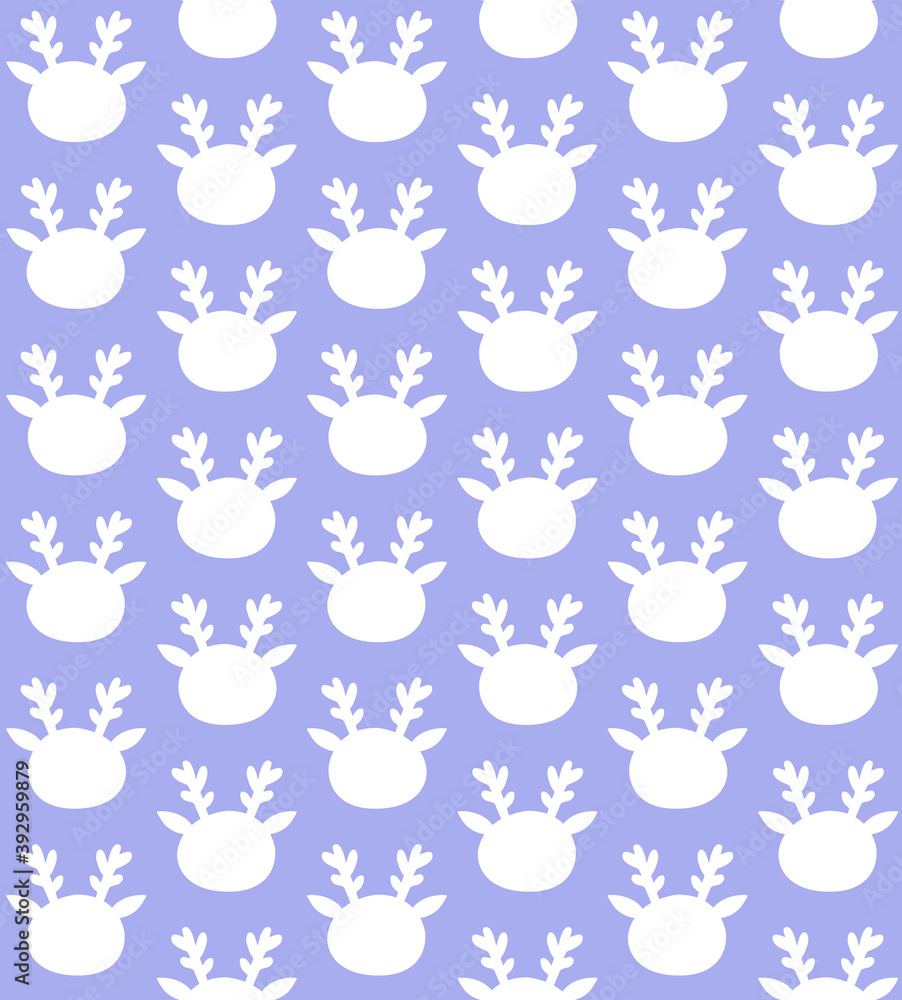 Vector seamless pattern of white hand drawn doodle deer head silhouette isolated on blue background Vector seamless pattern of white hand drawn doodle deer head silhouette isolated on blue background