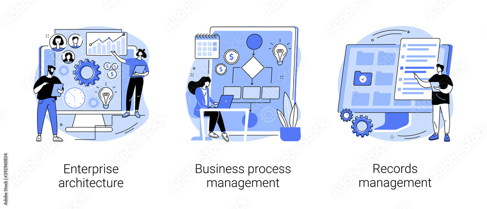 Corporate software abstract concept vector illustration set. Enterprise ...