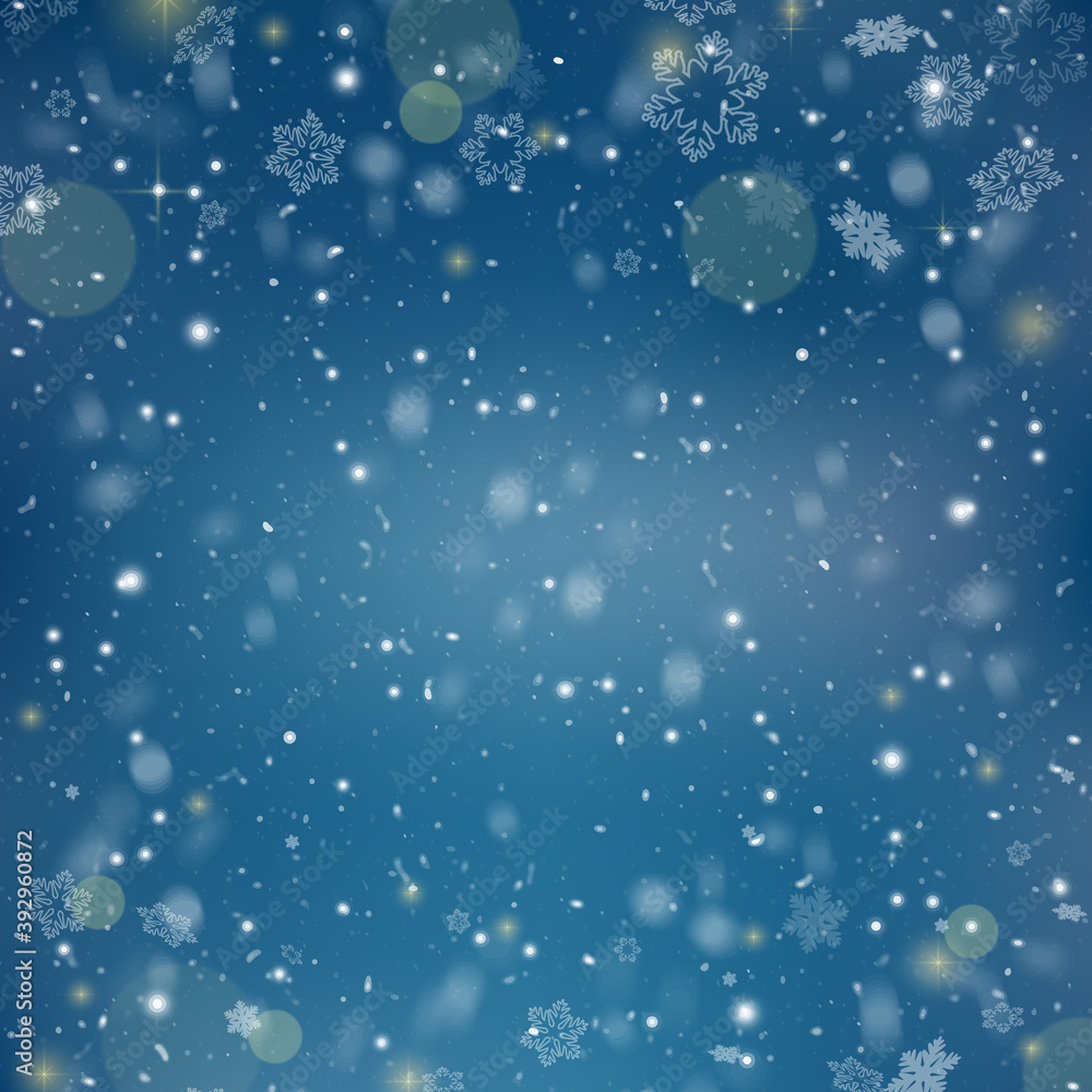 falling snow Christmas background. flying snow flakes and stars on dark blue night sky.winter snowflake overlay template falling snow Christmas background. flying snow flakes and stars on dark blue night sky.winter snowflake overlay template
