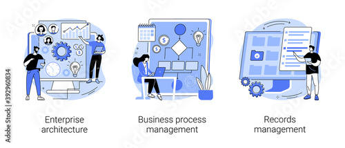 Corporate software abstract concept vector illustration set. Enterprise architecture, business process and records management, IT system solution, document and file tracking abstract metaphor.