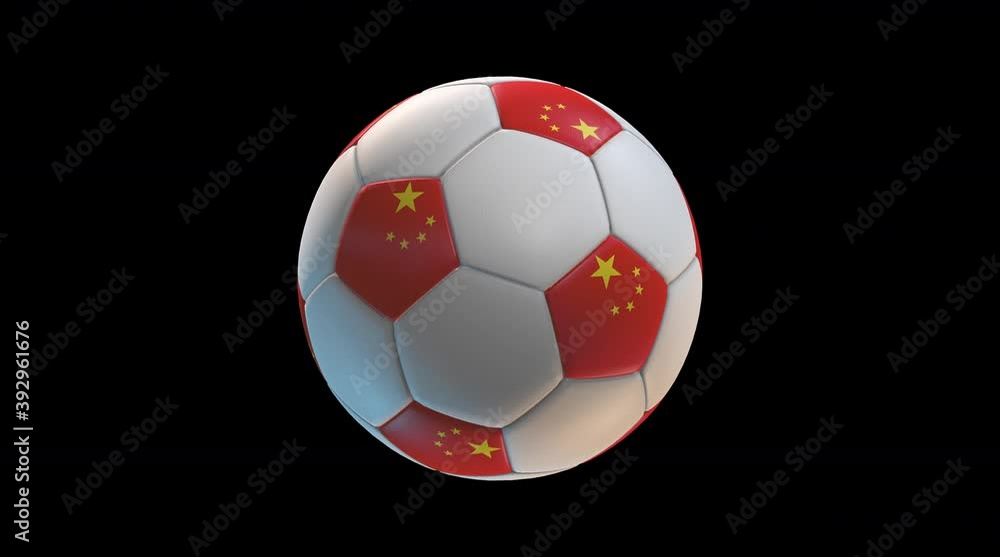 Soccer ball with flag China, on black background loop alpha. 3D Rendering Soccer ball with flag China, on black background loop alpha. 3D Rendering