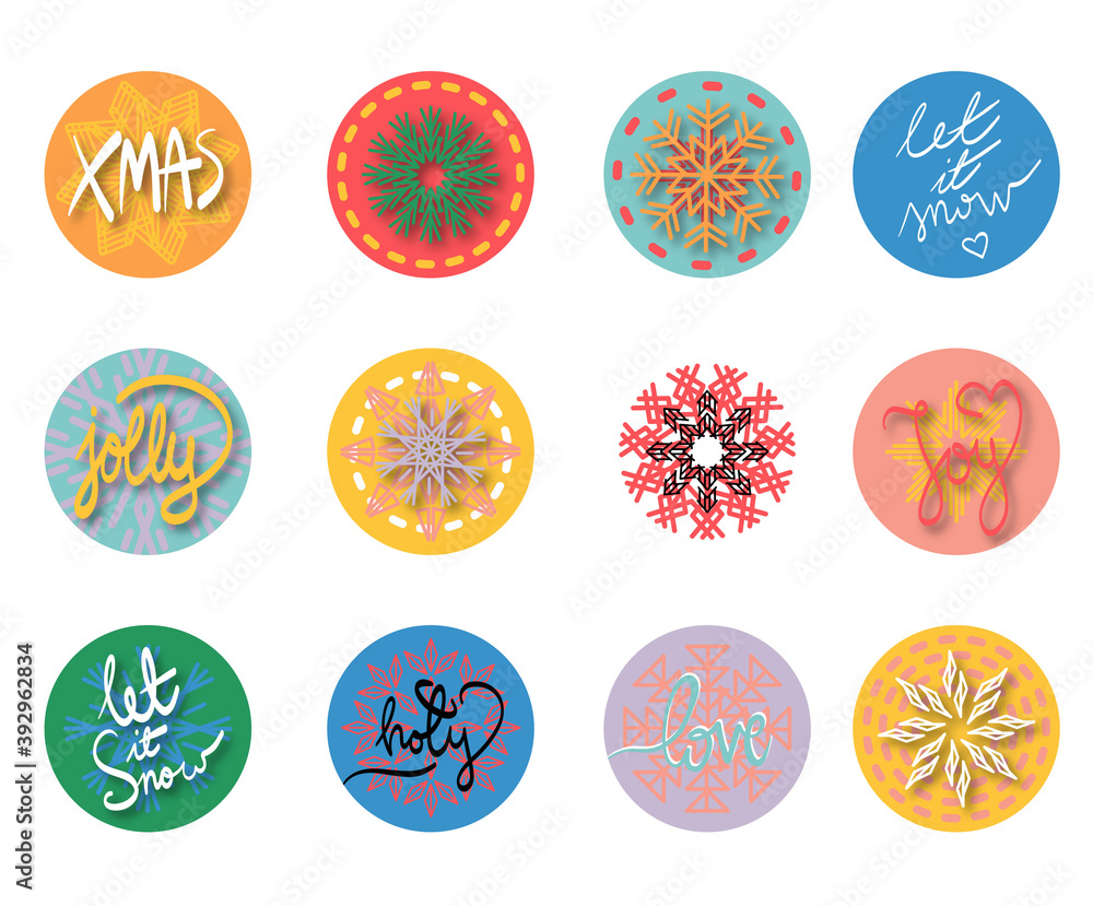 Jolly Snowflakes icons / stickers / buttons set Jolly Snowflakes icons / stickers / buttons set