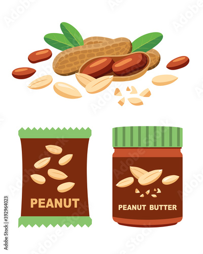 Peanuts and products, pasta and nuts in packaging