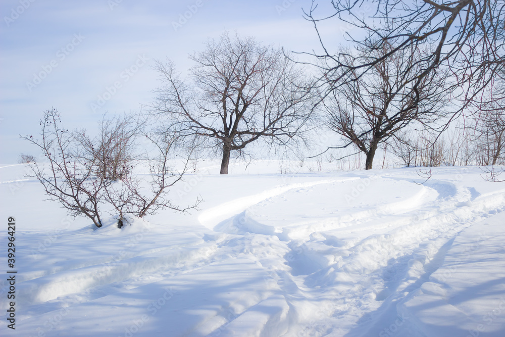 Winter countryside landscape in the Middle Volga region, Russia. Winter countryside landscape in the Middle Volga region, Russia.
