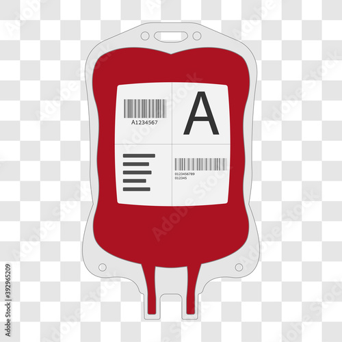 Blood donation plastic bag. Medical flat design vector illustration isolated on transparent background.