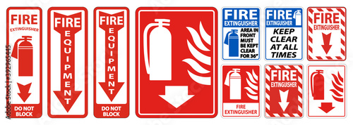 Fire Extinguisher Do Not Block sign on white background