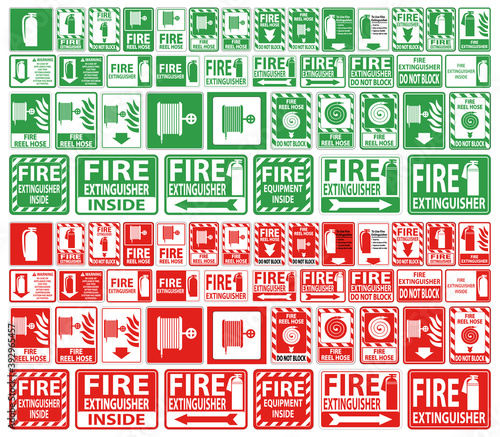 Set label Fire extinguisher Sign on white background