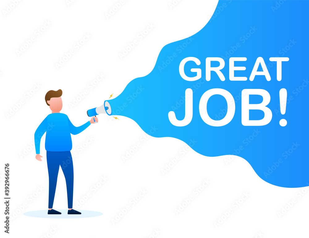 Hand Holding Megaphone with Great job. Megaphone banner. Web design. Vector stock illustration Hand Holding Megaphone with Great job. Megaphone banner. Web design. Vector stock illustration