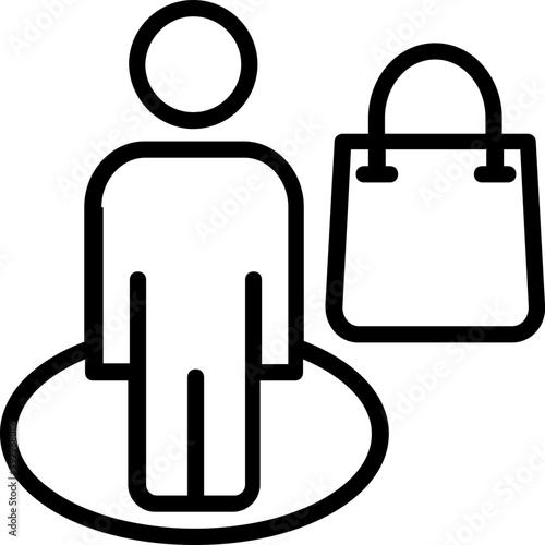 
Customer with a shopping bag, line vector icon 
