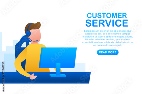 Customer service. Call center landing page. Online support center, assistance. Vector stock illustration.