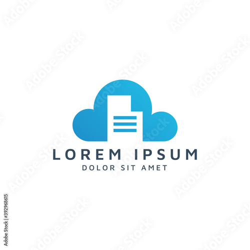 cloud and document negative space logo design