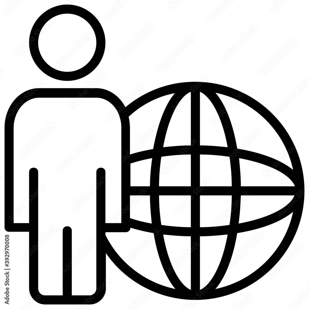 
A person standing next to globe representing global management
