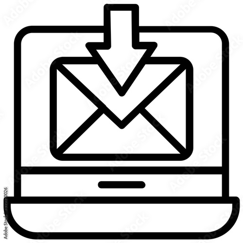
A laptop machine, screen showing an envelope sign with arrow representing direct message
