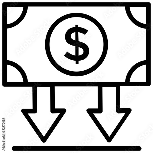 
Dollar cash and downward arrows showing budget 
