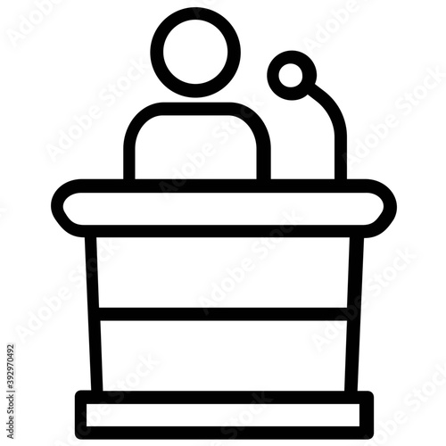 
An orator or commentator delivering a speech line icon
