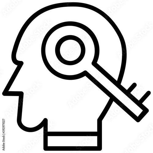 
A human mind with key concept of key solution line icon
