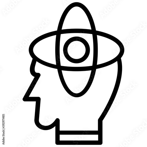 
A human head with atom symbol, human intelligence or creativity line icon 
