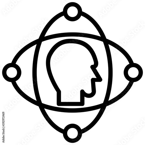 
A person’s face molecular orbit surrounding shows interaction concept
