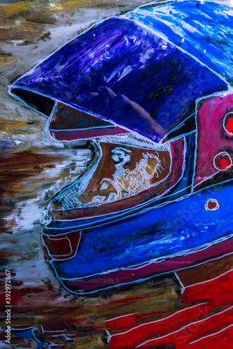 man in helmet watercolor drawing motorsport