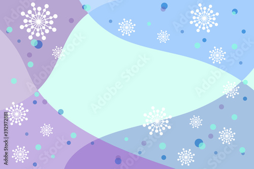 Vector illustration, winter background, multi-colored sections in blue, purple, pink colors, snowballs decor.