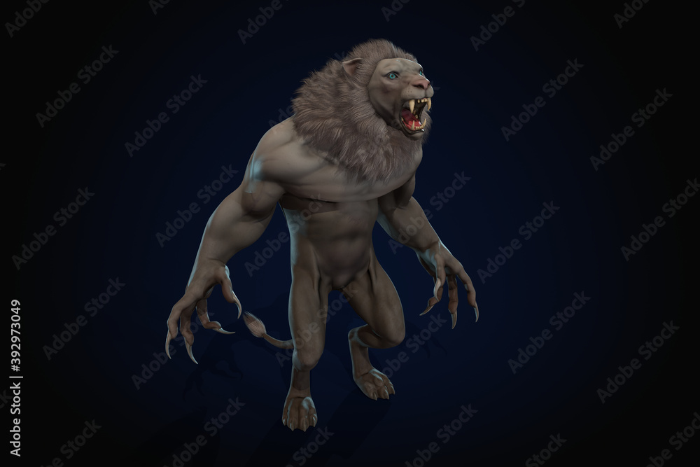 Fantasy character Humanoid Lion in epic pose - 3D render Fantasy character Humanoid Lion in epic pose - 3D render