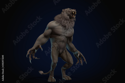 Fantasy character Humanoid Lion in epic pose - 3D render