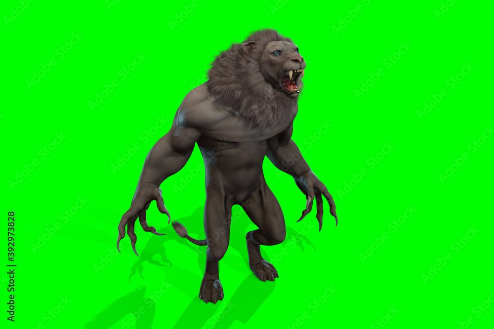 Fantasy character Humanoid Lion in epic pose - 3D render Fantasy character Humanoid Lion in epic pose - 3D render