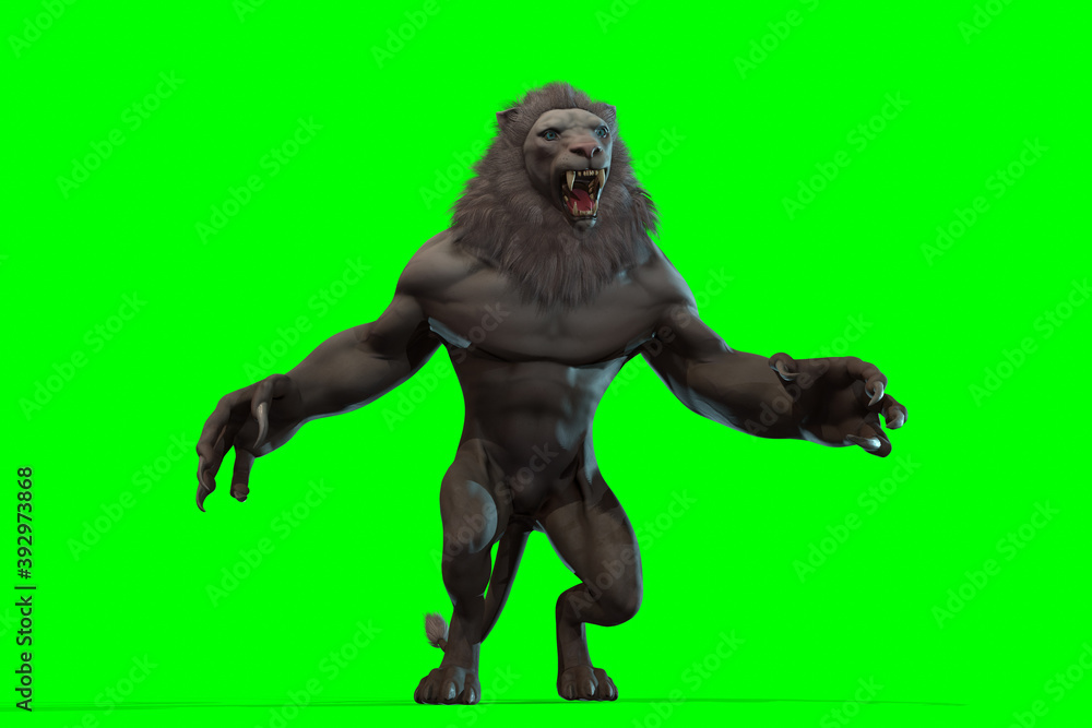 Fototapeta premium Fantasy character Humanoid Lion in epic pose - 3D render