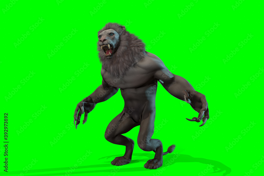 Fantasy character Humanoid Lion in epic pose - 3D render