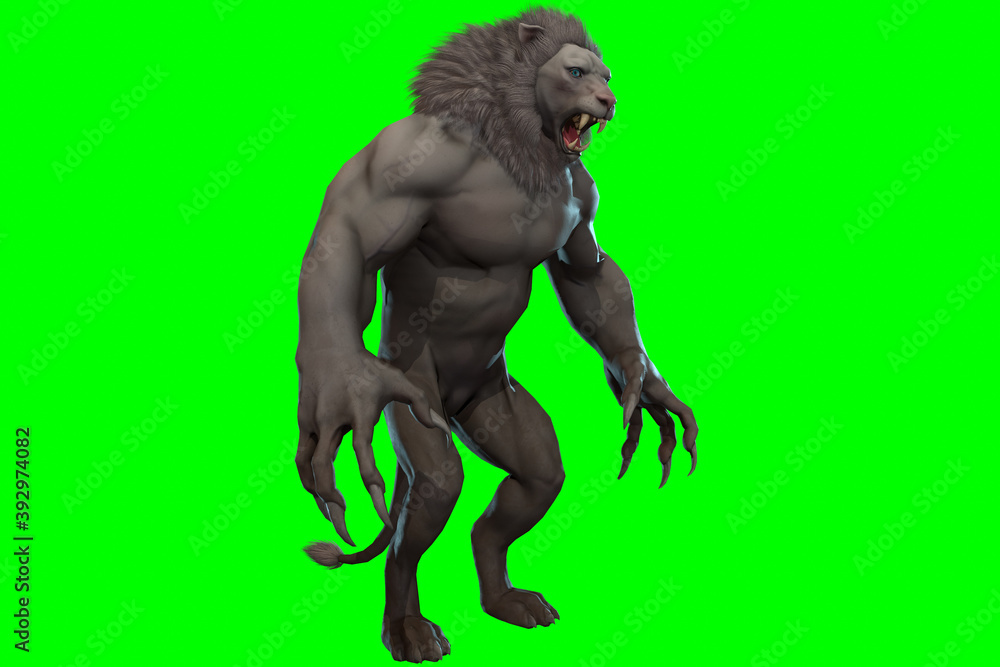 Fantasy character Humanoid Lion in epic pose - 3D render Fantasy character Humanoid Lion in epic pose - 3D render