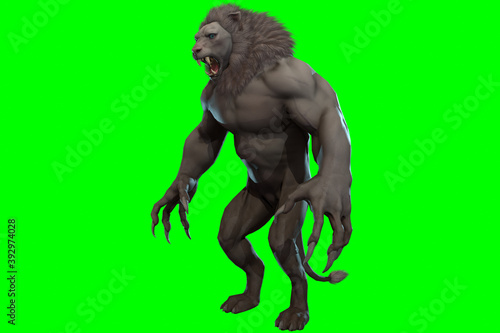 Fantasy character Humanoid Lion in epic pose - 3D render