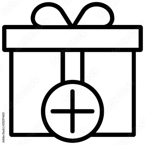 
A gift box with a plus sign showing privileges, line icon

